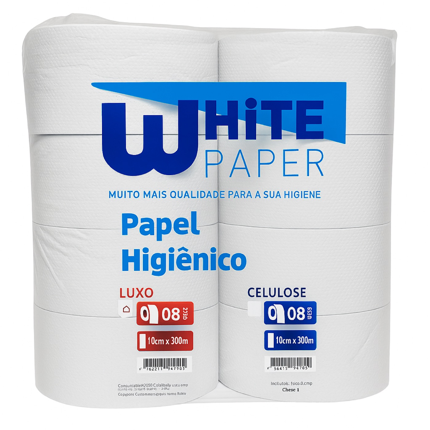 PAPEL HIGIÊNICO ROLÃO LUXO WHITE PAPER - 300M - FARDO 8 ROLOS–USO INSTITUCIONAL/COMERCIAL (BRANCO LUXO) — imagem 1