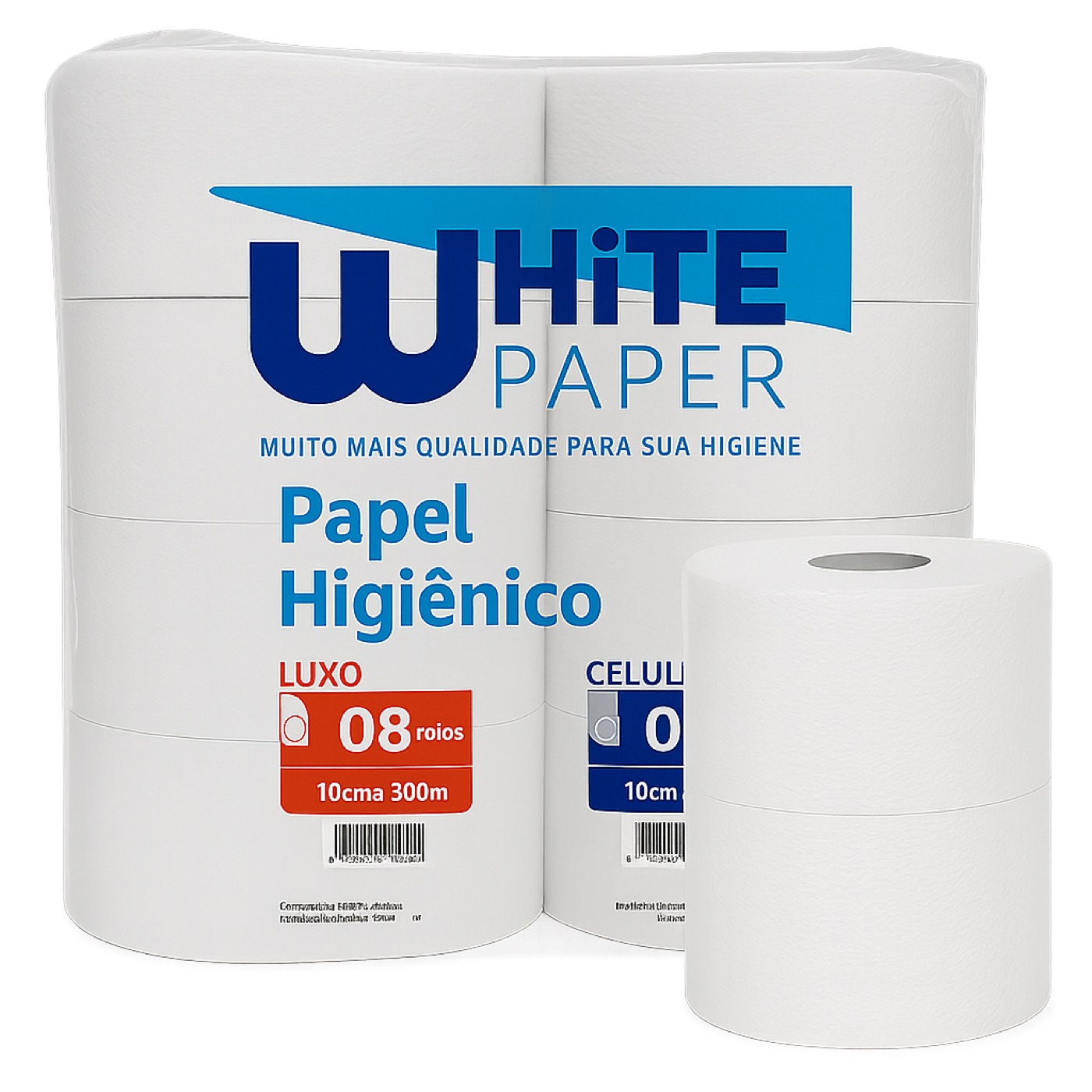 PAPEL HIGIÊNICO ROLÃO LUXO WHITE PAPER - 300M - FARDO 8 ROLOS–USO INSTITUCIONAL/COMERCIAL (BRANCO LUXO) — imagem 2