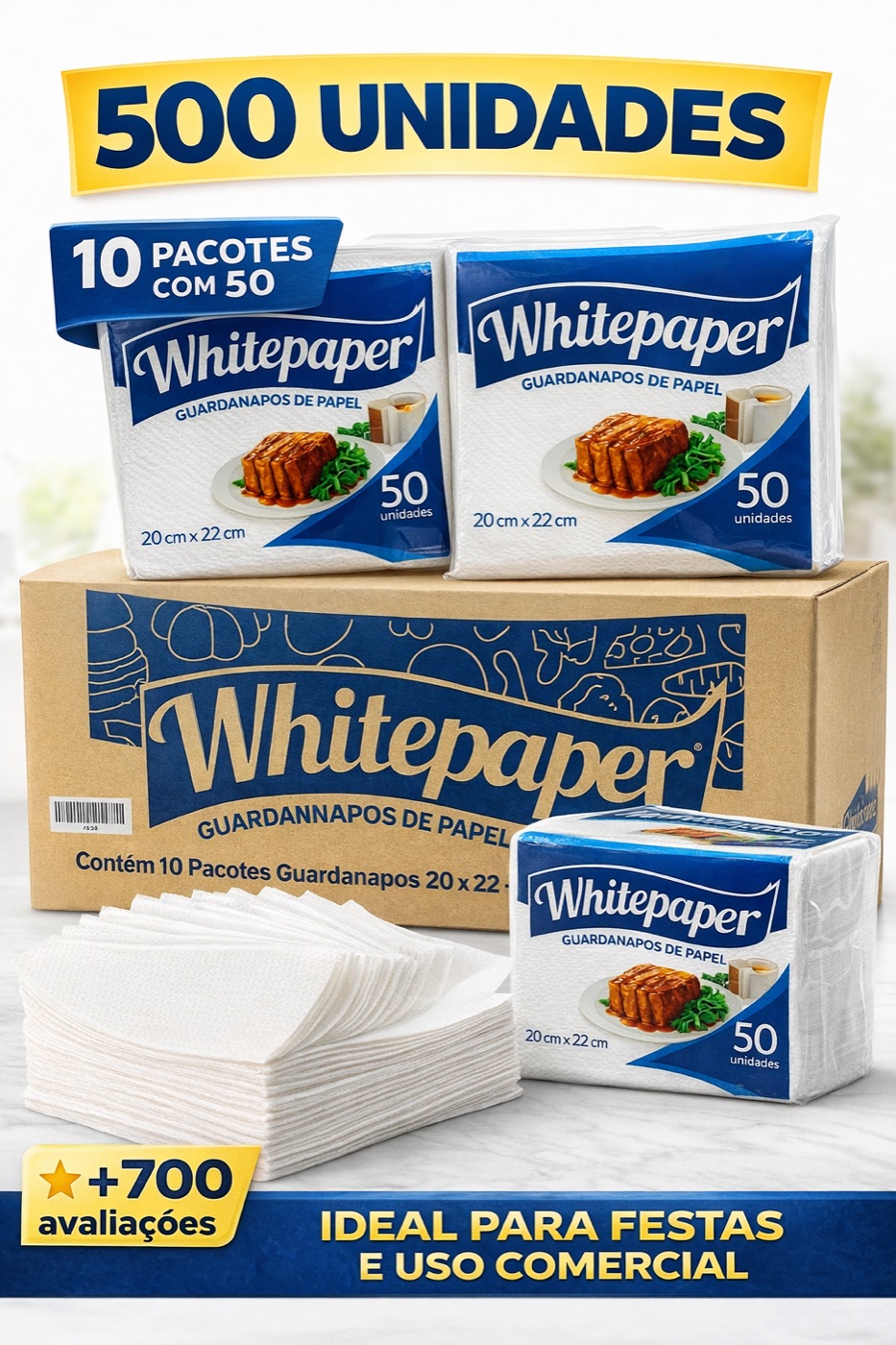 500 Guardanapos 20x22 – 10 Pacotes com 50 | Ideal para Festa, Lanchonete e Uso Comercial — imagem 1